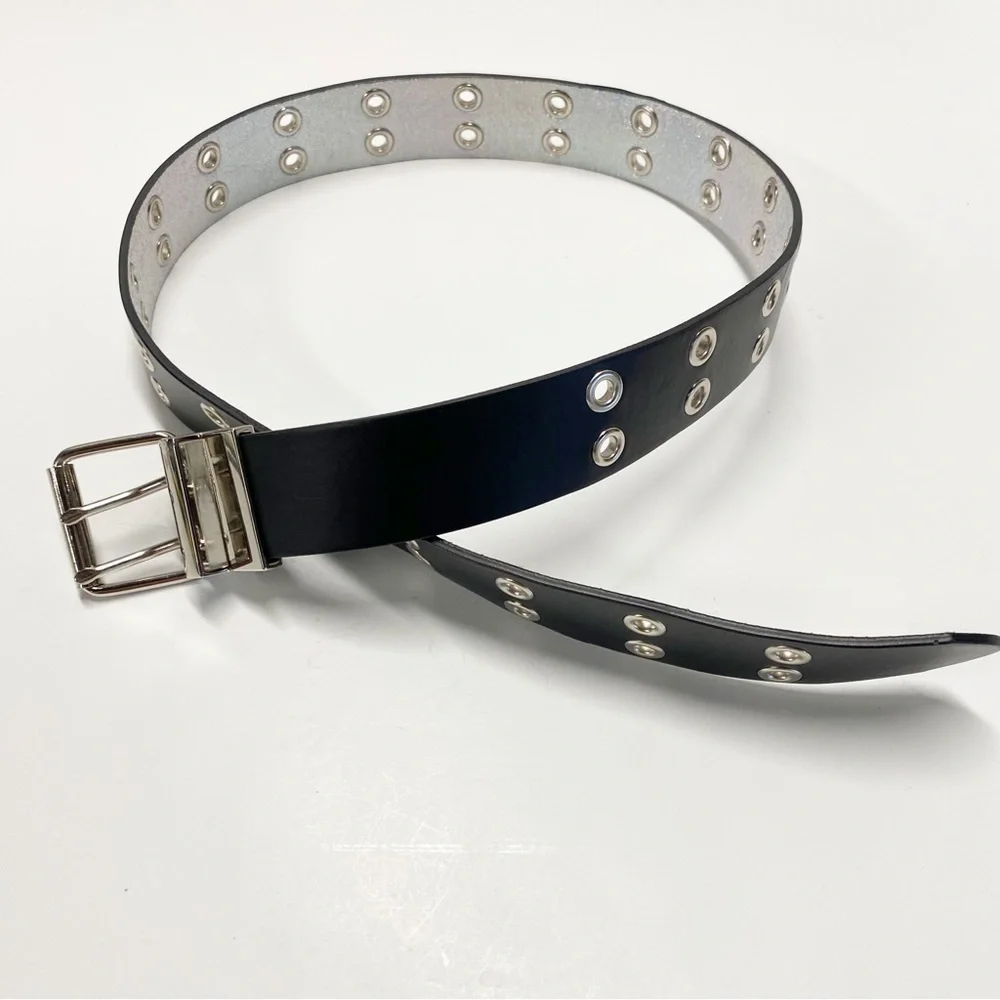 Reversible Belt | Black/Iridescent Silver - Glam Rocker Punk Edgy Chic